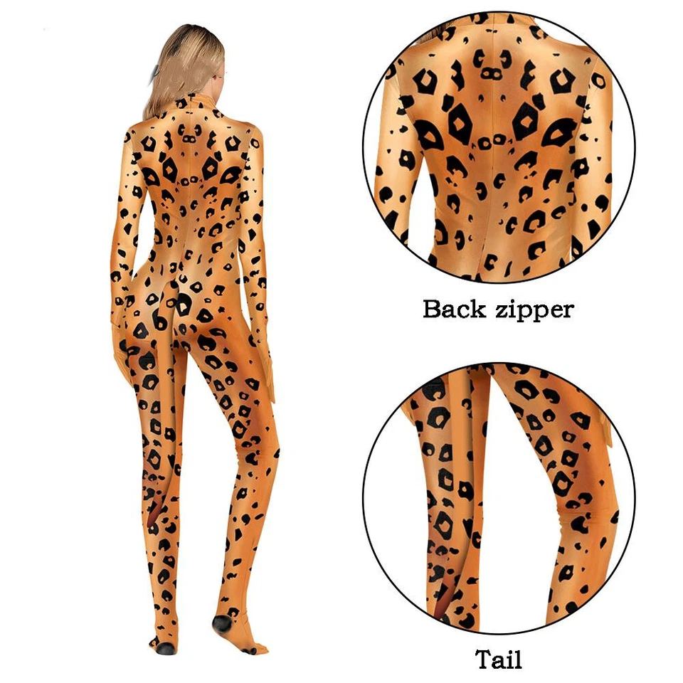 Animal Mono Cosplay Disfraces Lobo Tigre Leopardo 3D Body Fiesta Halloween Foto 3 de 4