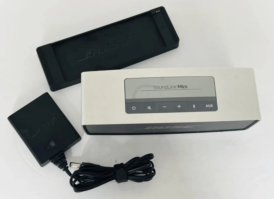 Bose SoundLink Mini Portable Bluetooth Speaker W/ Dock Case Adapter Gray Silver - Image 2 of 4