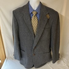 Stafford Mens Blue/Gray Speckeled Blazer Wool Lambswool 42 R 42R Elbow Patches
