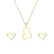 2sets jewelry set, gold plated stainless steel, heart earrings, necklace JWMM04