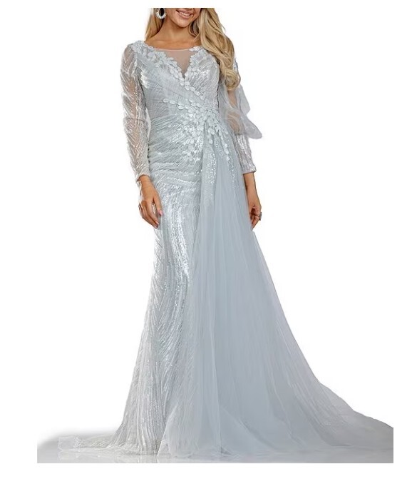 fitted lace wedding dress Terani Couture 242M3374 Long Sleeve Formal Evening Dress – The Dress Outlet