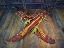 EXTREMELY RARE SET VINTAGE LA MARCA CORNETA MACHETES LEATHER SHEATH Left & Right