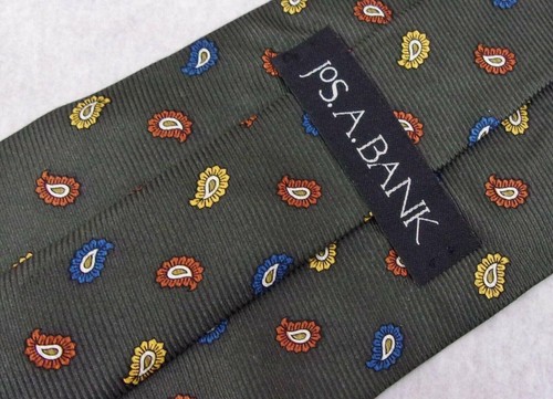 Jos A Bank Gray 100% Silk Neck Tie Blue Yellow Brown Paisley Made in USA A043 - Picture 2 of 4