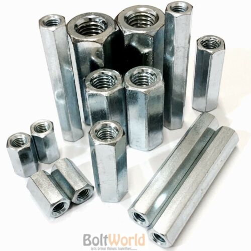 HIGH HEX CONNECTION NUTS HEXAGON CONNECTOR CONNECTING ROD BAR STUD LONG NUT ZINC - Zdjęcie 1 z 1