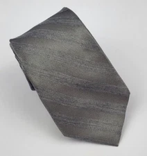 Calvin Klein Silk Tie Gray Solid Stripes Men Necktie Skinny 57 x 2.5