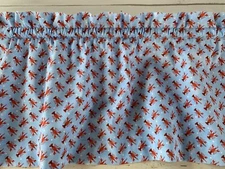 Nautical Coastal  Beach Valance. Red Lobsters On Blue Background. New. Handmade