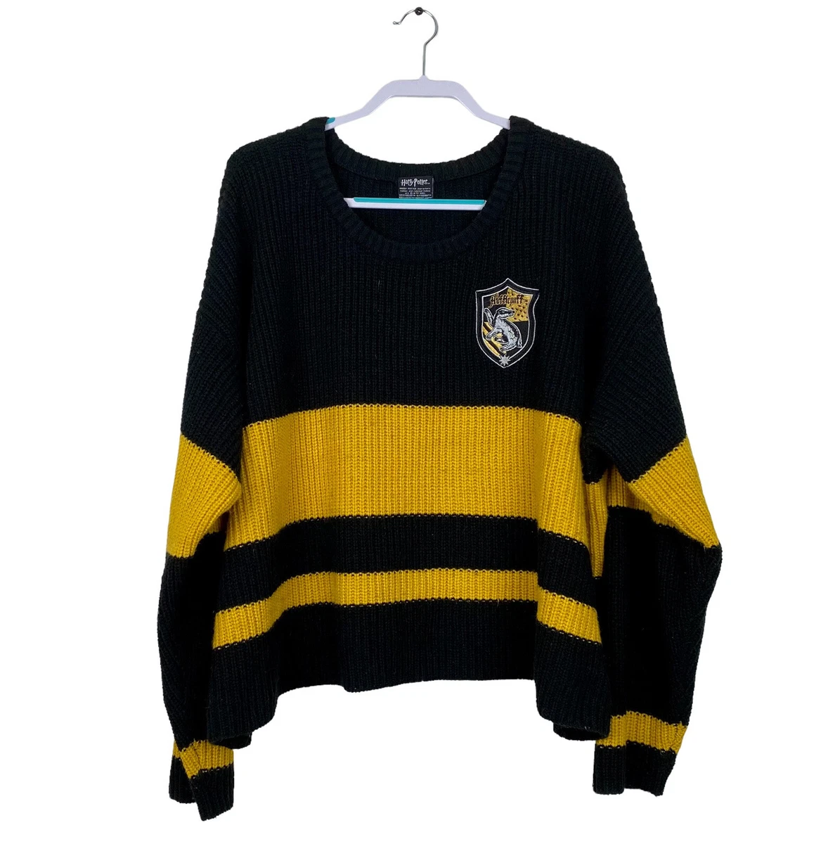 Harry Potter Hufflepuff Womens Size 4 Black & Yellow Long Sleeve Cropped  Sweater | eBay