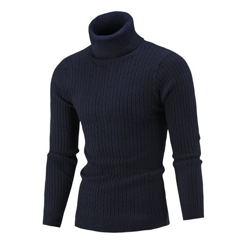 Mens Knitted Sweater Winter Warm Turtle Neck Jumper Pullover Casual Knitwear Top - Picture 23 of 30