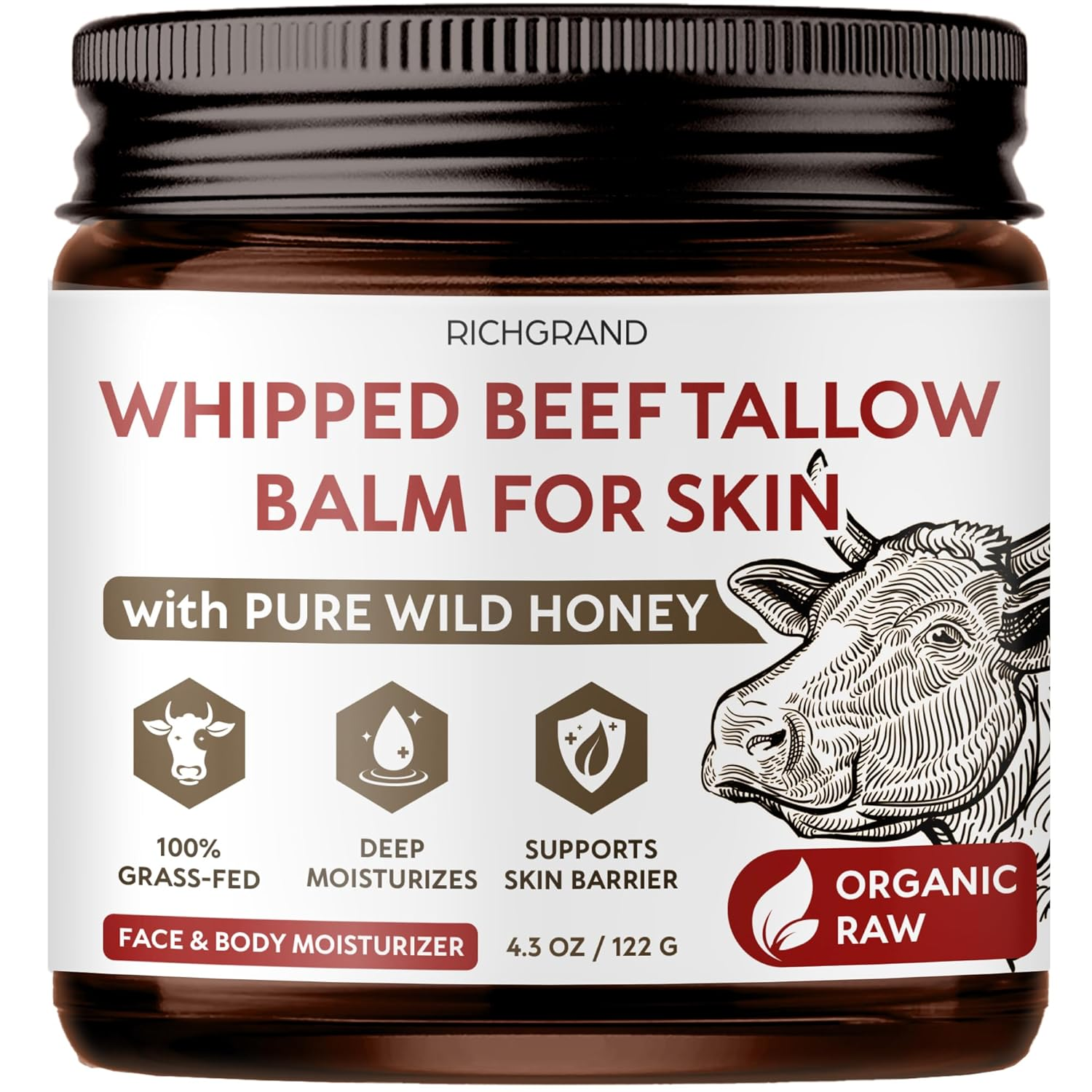 Whipped Grass-Fed Beef Tallow & Honey Balm for Skin Care