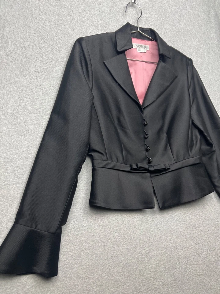 Chaqueta Blazer De Colección Y2K Kay Unger NY Satén Talla 8 Mujer Seda Lana Joya Botón Foto 3 de 4