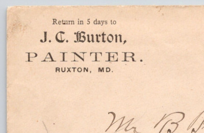 1910s J.C. Burton Painter Ruxton MD  Advertising Cover