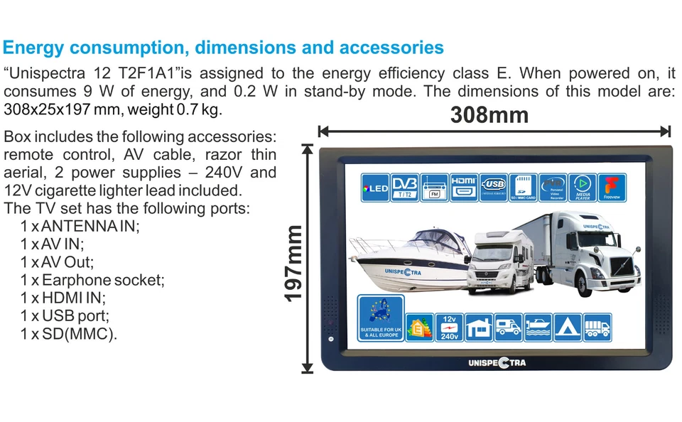12" Inch 12V & 240V LCD TV HD Freeview FM Tuner Radio USB & PVR Motorhomes Boats - Image 2 of 4
