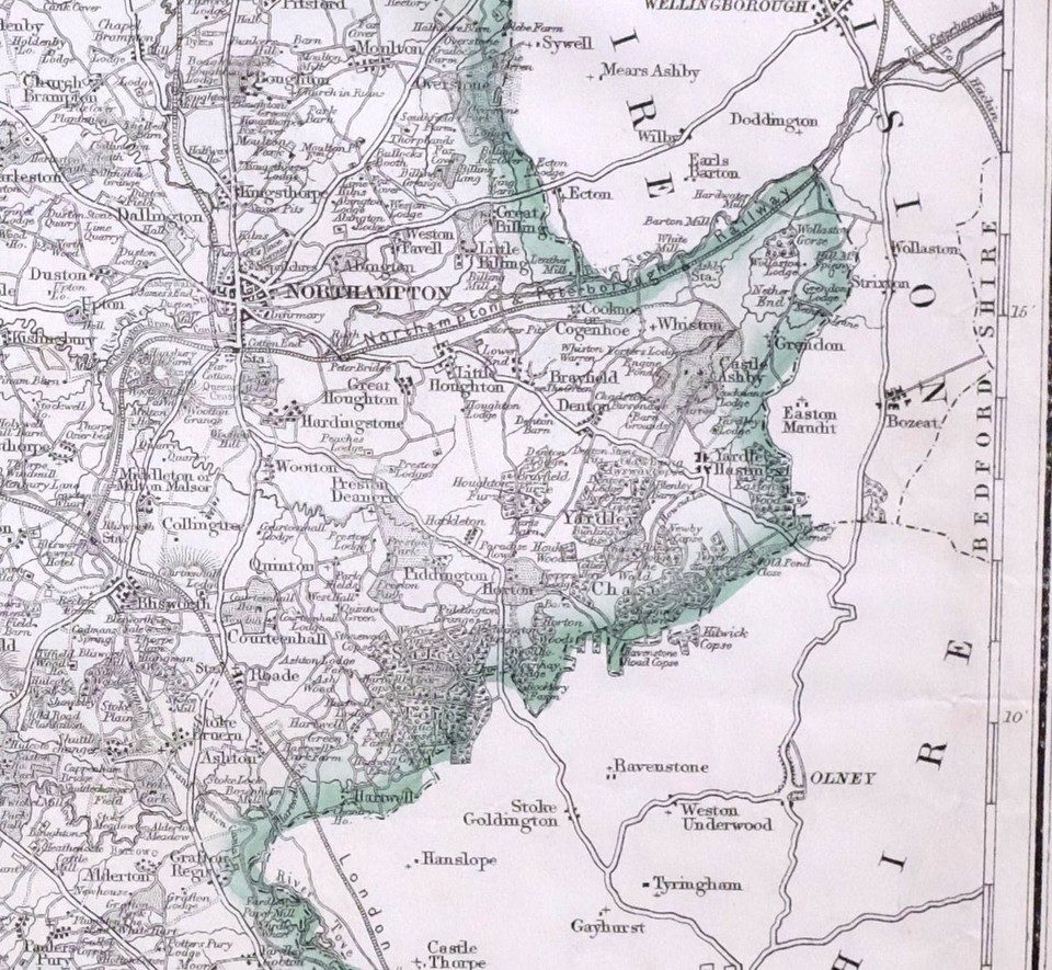 1864 Groß Antik Landkarte ~ Northamptonshire Süd Division Daventry ...