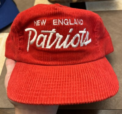 Vtg 90s New England Patriots Sport Specialties Corduroy Script Snapback Hat Red