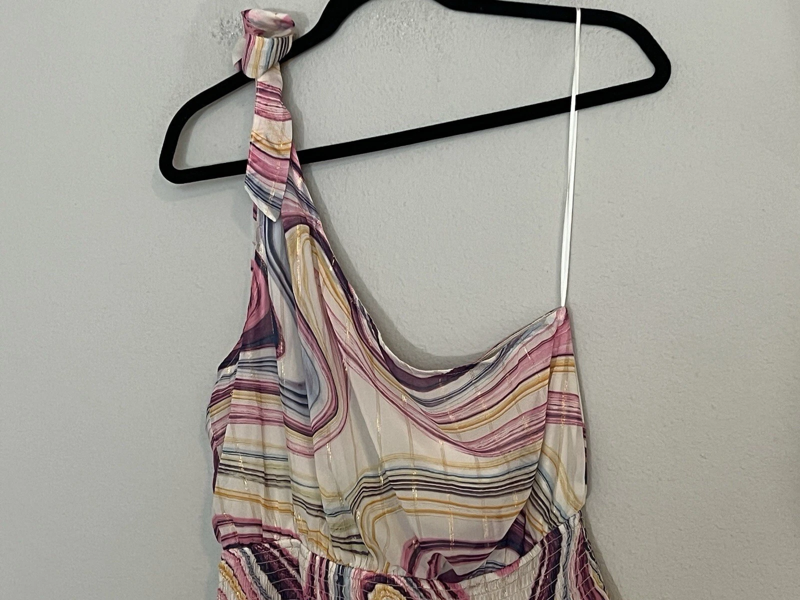 OFF WHITE Mini abito monospalla a strati Lovestitch taglia large bianco sporco prugna