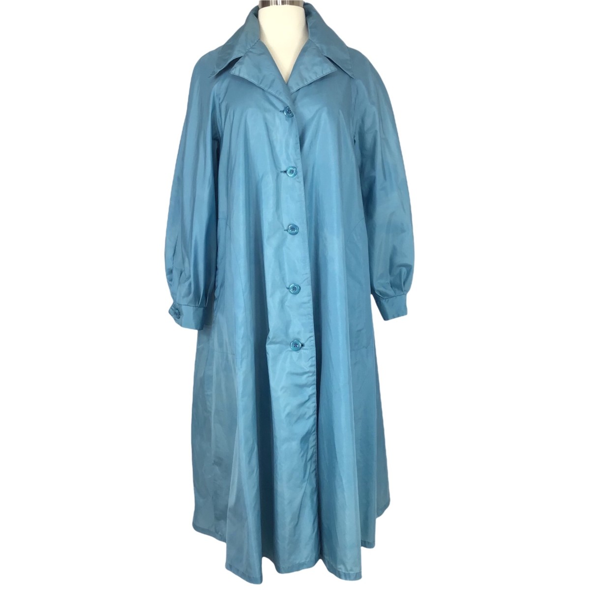 Vintage womens trench coat 12 petite blue 60s 70s button fits M