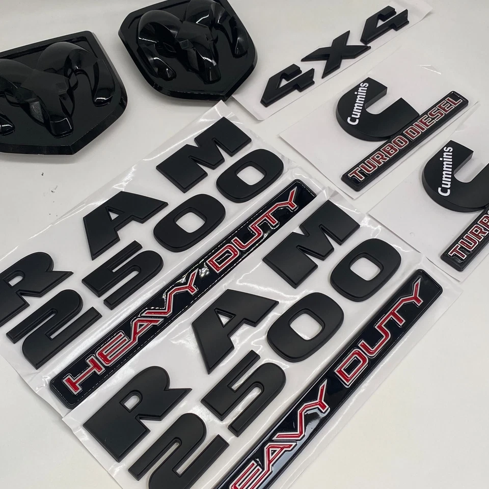 7Pcs EMBLEM Set For RAM 2500 HEAVY DUTY RAM HEAD Cummins Turbo Diesel 4X4 Badge - Image 2 of 4
