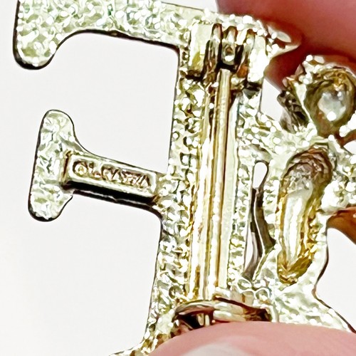 Vintage L Razza Lapel Pin Brooches Angel Letter F Initial Name Gold Shiny Cherub - Picture 4 of 4