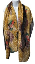 Yellow Floral Paisley Sheer Scarf Wrap Black Trim By Natasha 100 Polyester Ligh