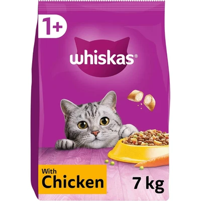 7kg Whiskas 1+ Adult Complete Dry Cat Food Chicken Bulk Pack Cat Biscuits