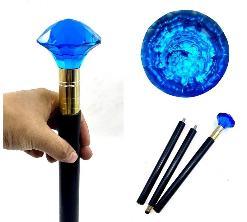 Bastão de caminhada azul gema top bengala de madeira 36" cosplay adereço decoração presente Mughni - Imagem 2 de 4