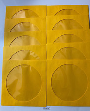 10 Yellow Count CD DVD Disc Paper Sleeves Envelope Window Flap 100g SHIPS FREE 