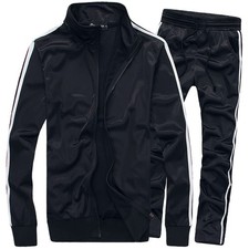 Men's Activewear Full Zip Warm Tracksuit Sports Set Casual Sweat Suit Black L