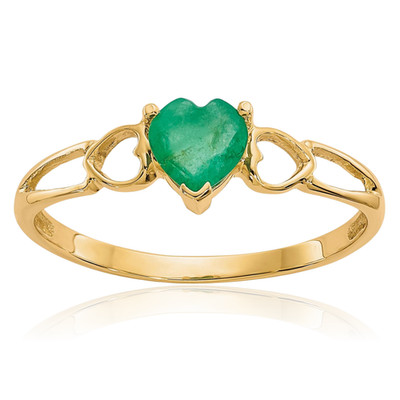 10K Solid Yellow Gold 0.45 ct Green Emerald Promise Ring Heart Cut, Natural,