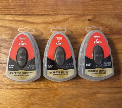 New Kiwi Express Shine Sponge, Black Noir, 0.23 Fluid Ounce,Shoe Polish,Lot Of 3