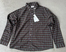 Elwood Mitford Mens Button Down Shirt Brown Rolling Hills Plaid Long Sleeve M