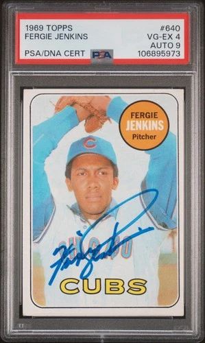 1969 Topps Fergie Jenkins SIGNED #640 PSA4 AUTO Mint 9 GRADE HOF Cubs