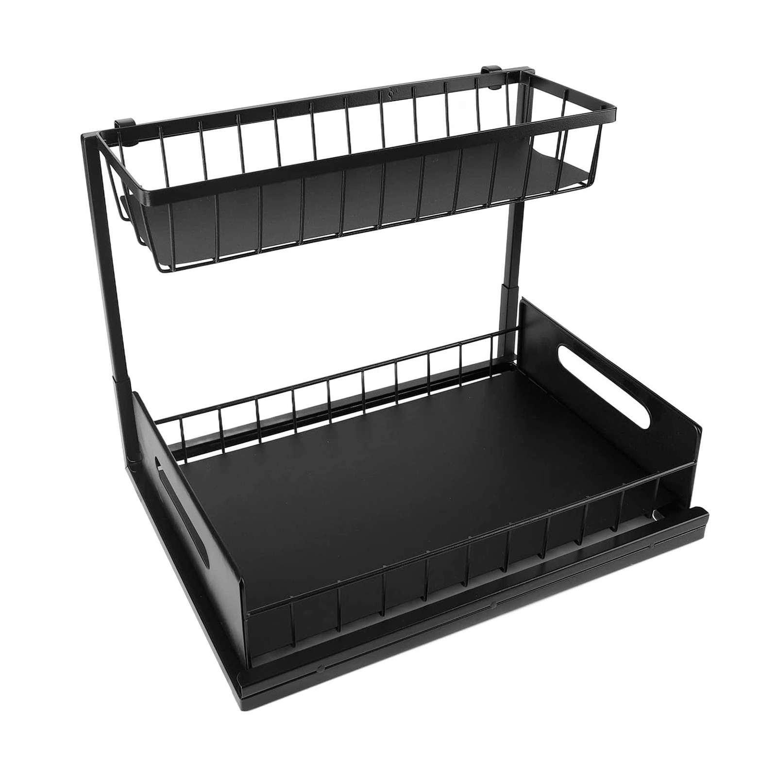 Organisateur sous évier cuisine amovible et étagère de rangement métal 2 niveaux