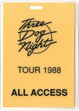 Three Dog Night 1988 Tour Laminated Backstage Pass Vintage AA