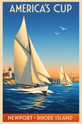 America's Cup Newport Poster   - Iconic Sailing Adventure - 24x36  - Premium
