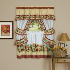 Printed Cottage Window Curtain Set - 57 Inch Width, 36 Inch Length - Black Eyed