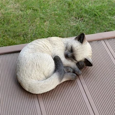 Sleeping Siamese Cat Garden Statue Tabby Gift Yard Garden Decor