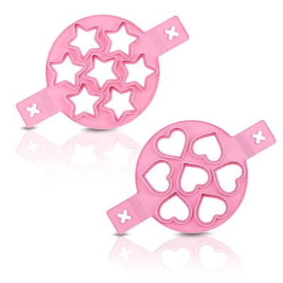 2PCS Pancake Maker Mold, 7 Cavity Star/Heart Shape Nonstick Reusable Pink