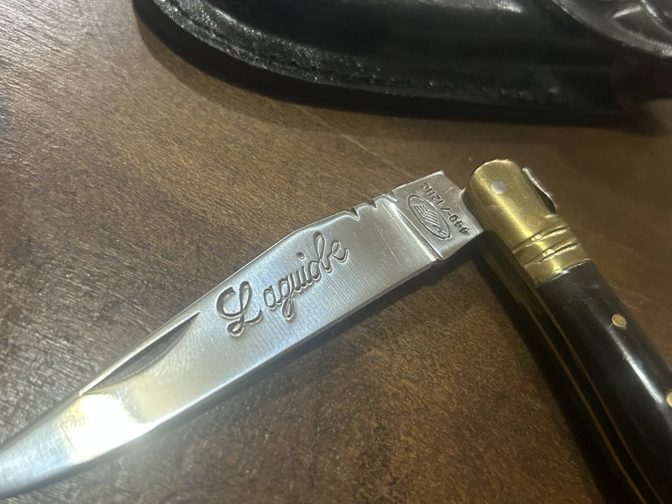 Cuchillo de Bolsillo Laguiole Imitación De Colección Sacacorchos Grano Madera Extremos de Latón ¡Con Estuche! Foto 2 de 4