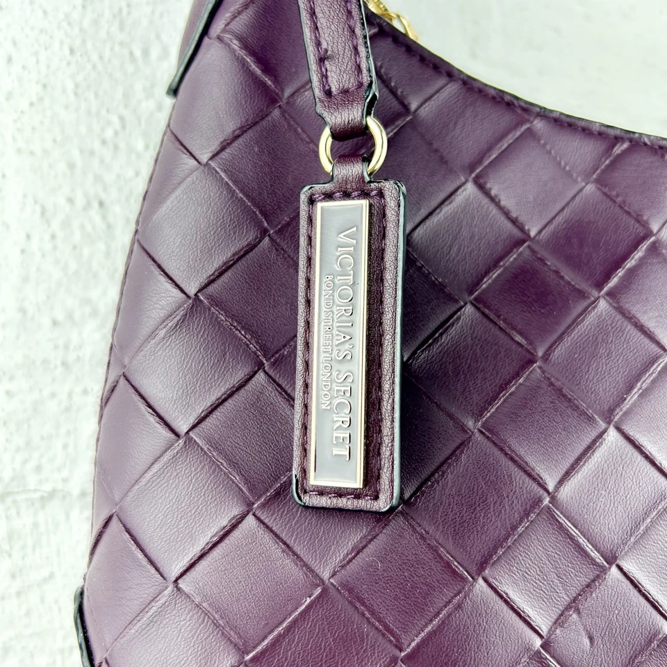 Victoria's Secret Genuine Leather Shoulder Bag – Purple Patchwork, Gold Chain - Image 3 of 4