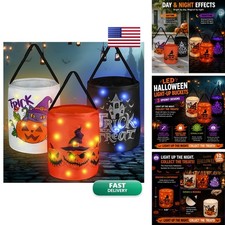ATFUNSHOP Halloween Trick Or Treat Bags LED Lights 3 PACKS Light Up Buckets