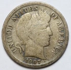 1907 10c Barber Silver Dime - RAW - Nice Original Coin