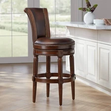 Walnut Swivel Bar Stool Brown 30 1/8" High Traditional Mocha Cushion for Kitchen