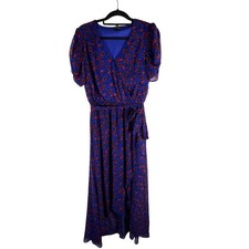 Disney Snow White Floral Wrap Maxi Dress Blue Red Puff Sleeve Size L fantasy