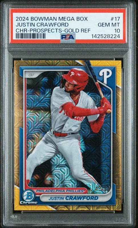Justin Crawford 2024 Bowman Baseball Mega Box Gold Mojo /50 PSA 10 Phillies