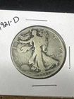 1921 D Denver Mint Walking Liberty Silver Half Dollar Key Date 90% silver Coin