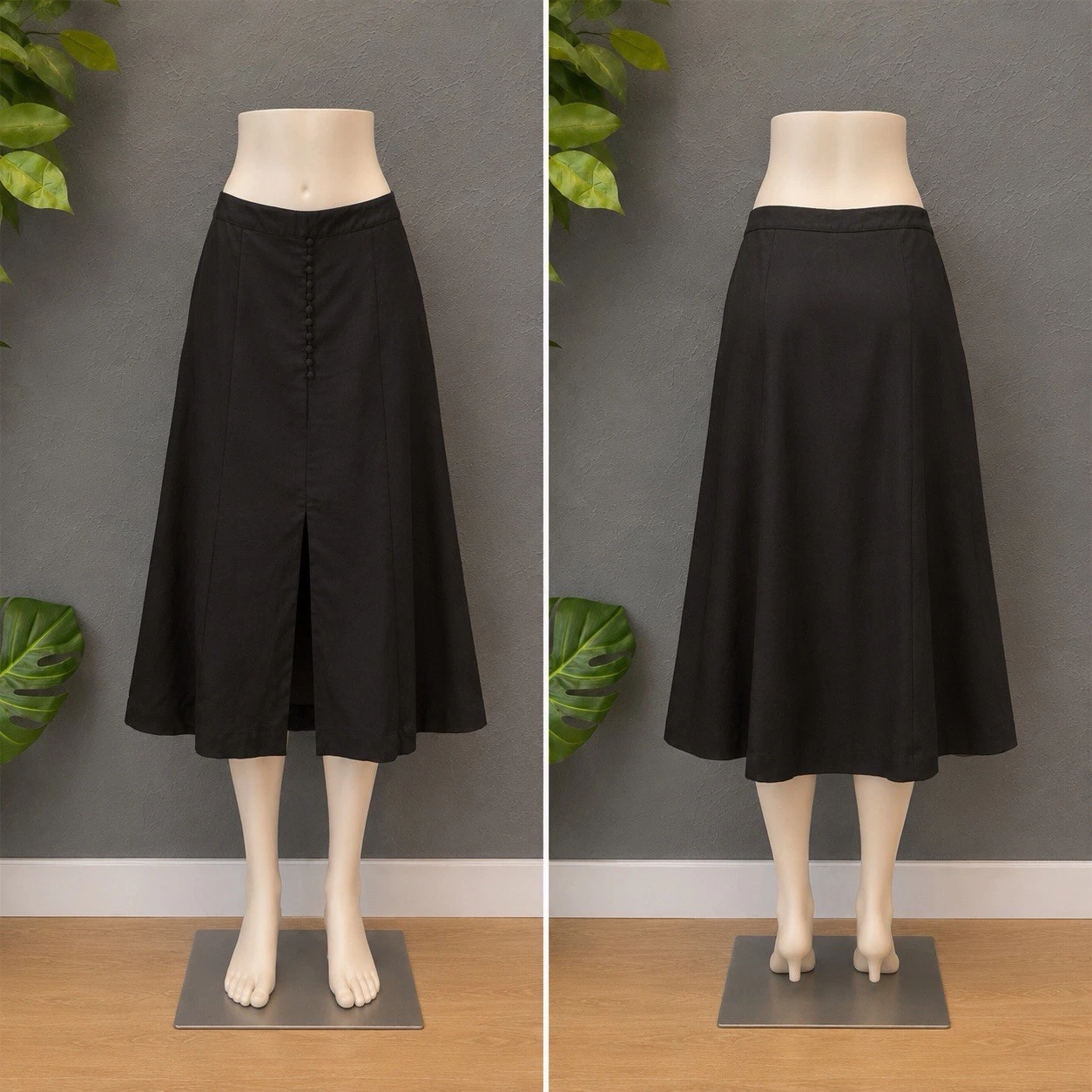 Banana Republic Linen Blend A Line Midi Skirt 4P Button Detail Front Slit