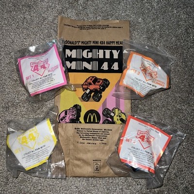 McDonalds Regional Happy Meal Mighty Mini 4x4 Cars 1-4 & Bag 1990 NIP