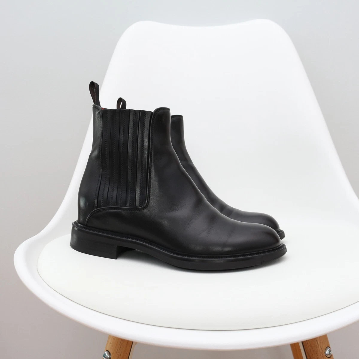 Bottines Casual Santoni En Cuir Noir - Taille 40 (US 10), Talon Bloc 7,6-10 Cm - Neuf Avec Emballage, Fabriqué En Italie
