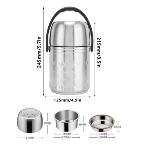 Hot Food Flask Stainless Steel Lunch Box Vacuum Insulated Trave Portable - Picture 2 of 11