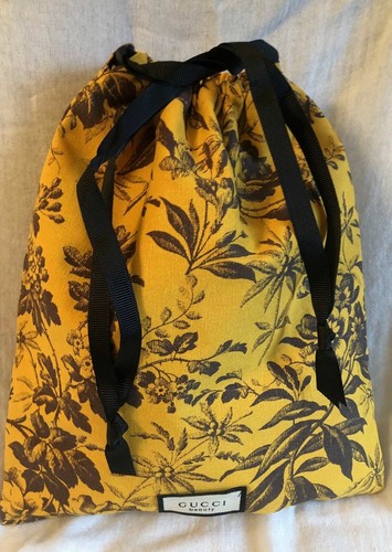 Gucci Black & Mustard Floral Drawstring Pouch/ Cosmetic Bag - Picture 5 of 12